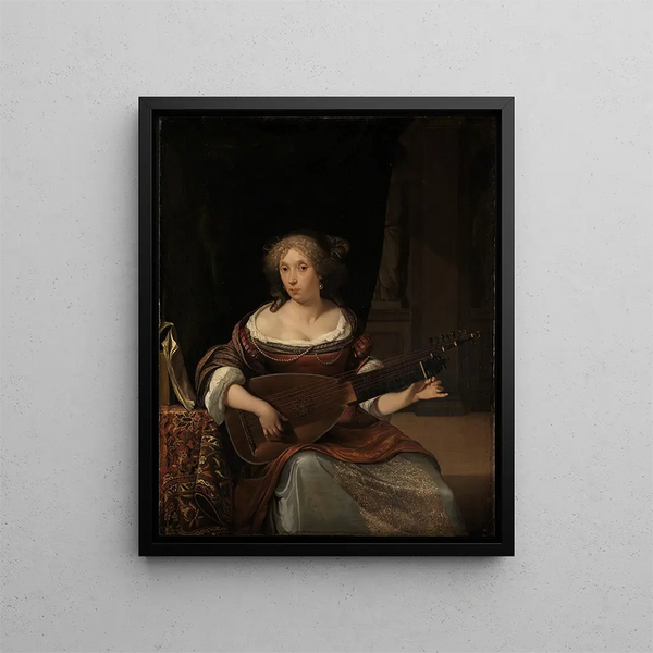 Spieler mit Laute - Eglon van der Neer — gerahmtes Bild an der Wand