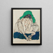 Frau im Hockstand mit grünem Schal - Egon Schiele — gerahmtes Bild an der Wand