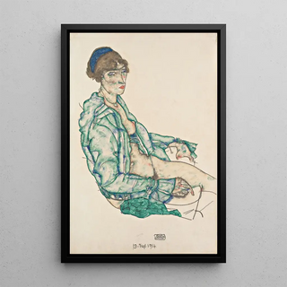 Egon Schiele - Sitting SemiNude with Blue Hairband.webp