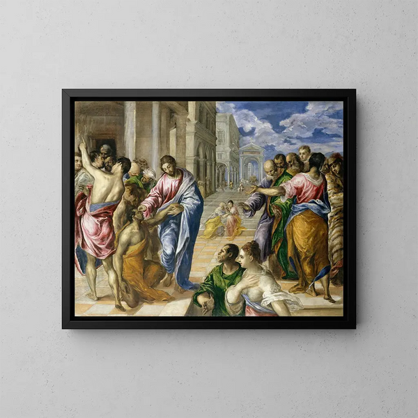 Der Christus, der die Blinden heilt - El Greco — gerahmtes Bild an der Wand