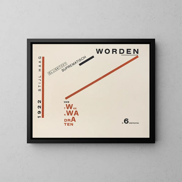 Devenir suprématiste de deux couleurs dans six constructions Pl 4 - El Lissitzky — gerahmtes Bild an der Wand