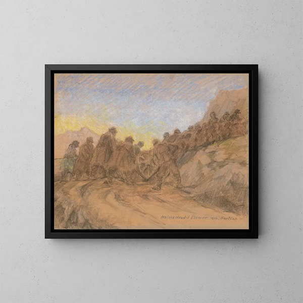 Schlachtfeld in Hartkara - Elemér Halász-Hradil — gerahmtes Bild an der Wand