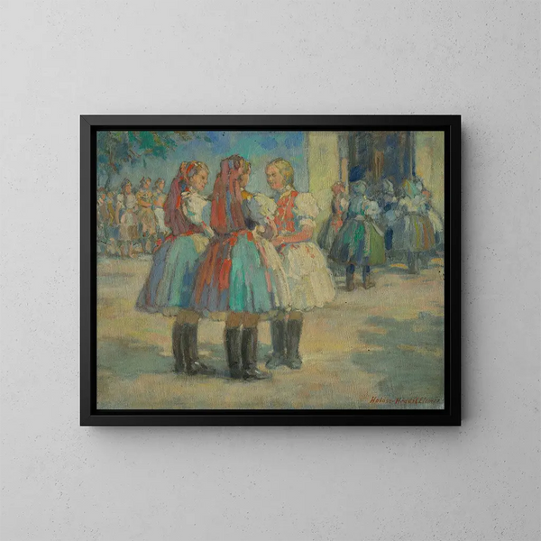 Mädchen in traditioneller Tracht - Elemér Halász-Hradil — gerahmtes Bild an der Wand