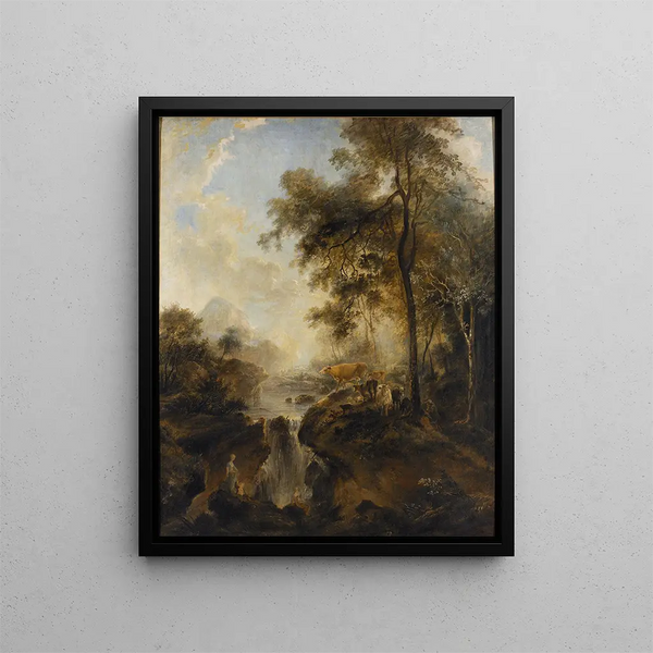 Landschaft mit Wasserfall und Vieh - Elias Martin — gerahmtes Bild an der Wand