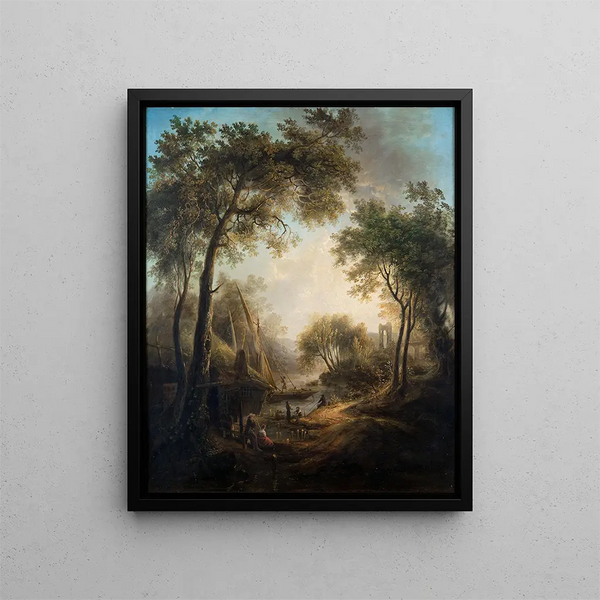 Sommerlandschaft mit Wasser und großen Bäumen - Elias Martin — gerahmtes Bild an der Wand