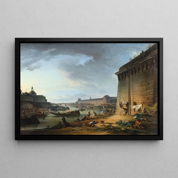 Ansicht von Paris vom Quai unter der Pont Neuf - Elias Martin — gerahmtes Bild an der Wand