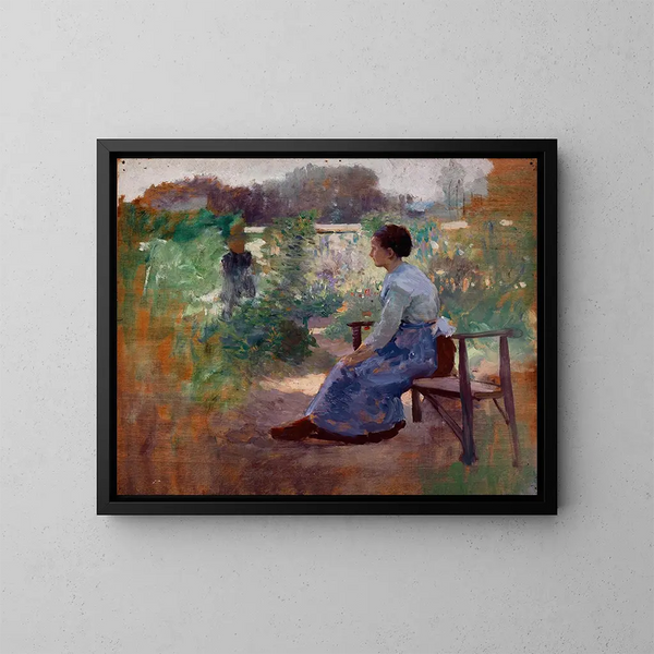 Frau sitzend in einem Garten - Eliphalet Fraser Andrews — gerahmtes Bild an der Wand