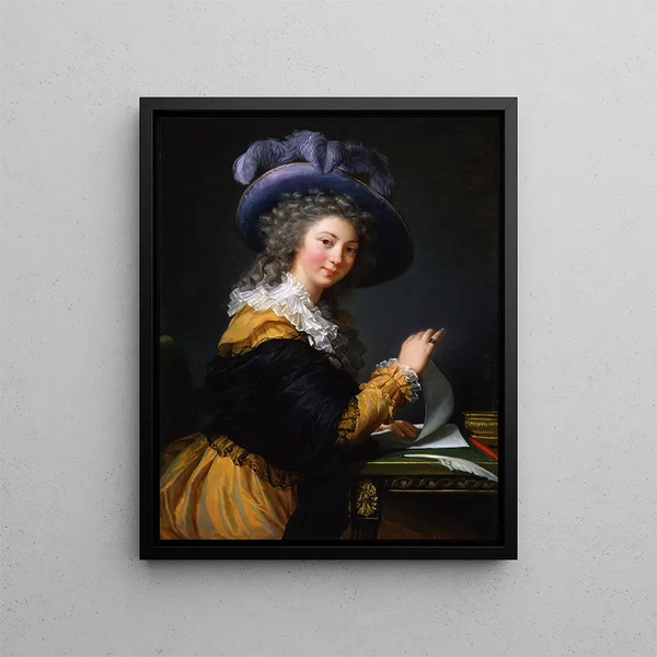 Gräfin von Crès Alter Titel von 1963 bis 1992 Dame, die einen Brief faltet - Elisabeth Louise Vigée Le Brun — gerahmtes Bild an der Wand