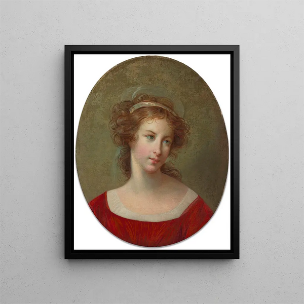 Portrait einer Frau in rotem Kleid - Elisabeth Louise Vigée Le Brun — gerahmtes Bild an der Wand
