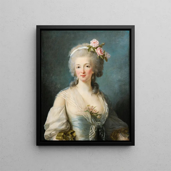 Portrait einer Dame namens Portrait von Jeanne de Valois Comtesse de la Motte - Elisabeth Louise Vigée Le Brun — gerahmtes Bild an der Wand