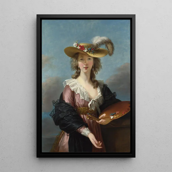 Selbstporträt mit Strohhut - Elisabeth Louise Vigée Le Brun — gerahmtes Bild an der Wand