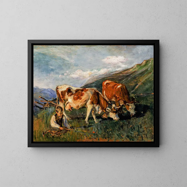 Im oberen Weideland in der Schweiz - Elizabeth Nourse — gerahmtes Bild an der Wand
