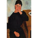 Reproduktion des Gemäldes Elvire sitzend, an einem Tisch angelehnt - Amedeo Modigliani