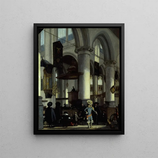 Innenansicht der alten Delft-Kirche - Emanuel de Witte — gerahmtes Bild an der Wand