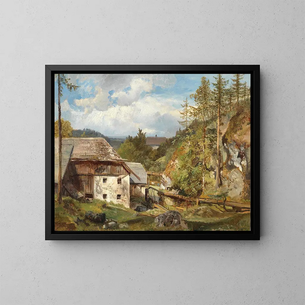 Der Mühle im Wald - Emil Jakob Schindler — gerahmtes Bild an der Wand
