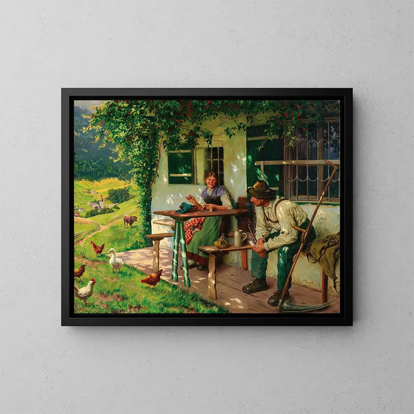 Junges Bauernpaar in Oberbayern - Emil Rau — gerahmtes Bild an der Wand