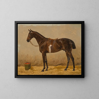 Emil Volkers - A Saddled Bay Horse in a Stable.webp
