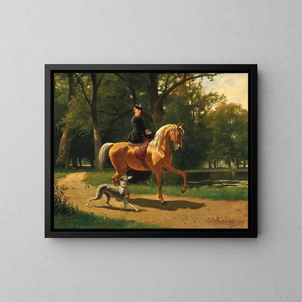 Eine junge Frau auf dem Pferd - Emil Volkers — gerahmtes Bild an der Wand