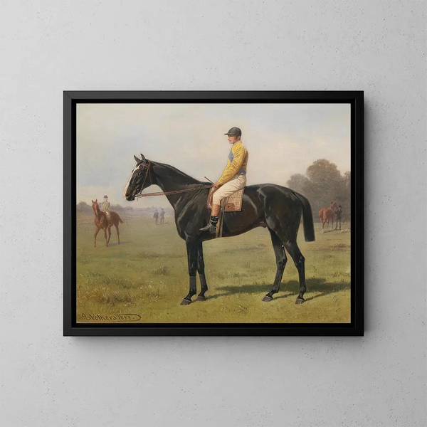 Pferd mit Jockey - Emil Volkers — gerahmtes Bild an der Wand