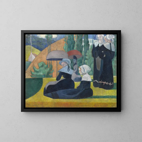 Frauen aus der Bretagne mit Regenschirmen - Émile Bernard — gerahmtes Bild an der Wand