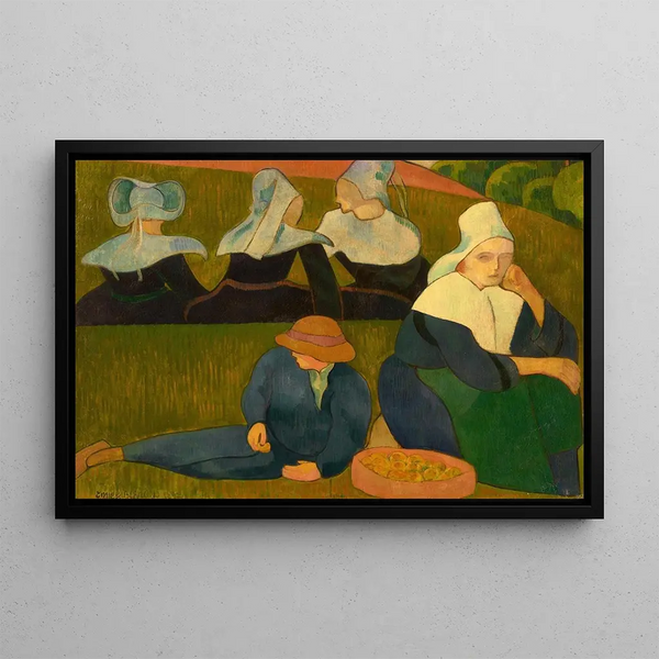 Bretonisches Gemälde Bretoninnen auf einer Wiese - Émile Bernard — gerahmtes Bild an der Wand