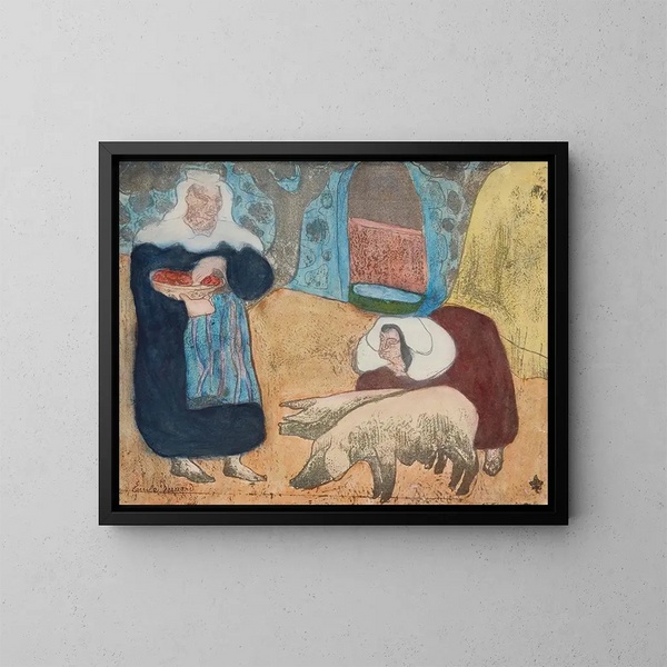 Frauen mit Schweinen - Émile Bernard — gerahmtes Bild an der Wand