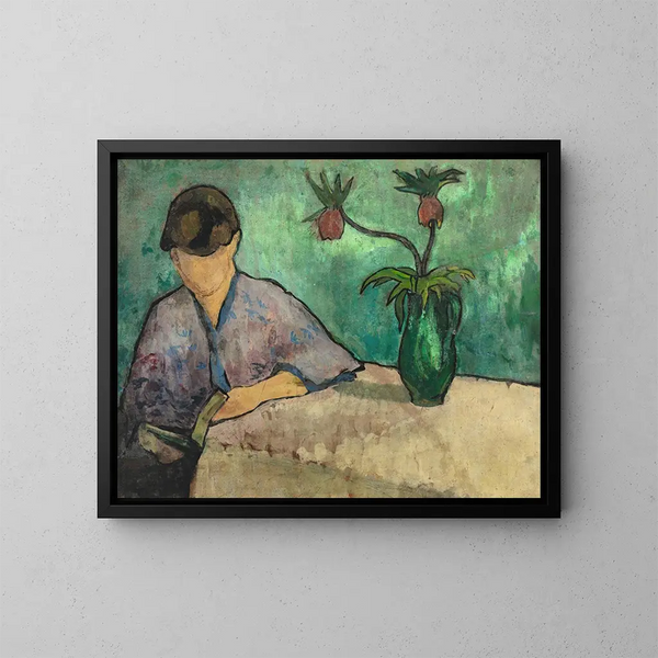Junge Frau liest im Kimono - Émile Bernard — gerahmtes Bild an der Wand