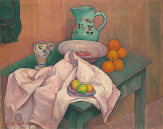 Emile Bernard - Nature morte pichet assiette fruits sur serviette dploye.webp
