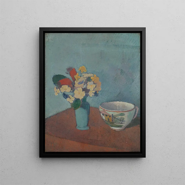 Vase mit Blumen und Tasse - Émile Bernard — gerahmtes Bild an der Wand