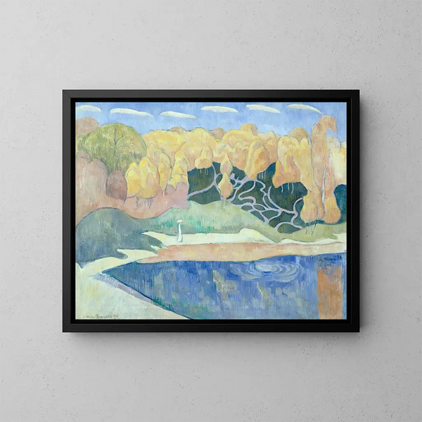 Frau, die an den Ufern des Aven entlanggeht - Émile Bernard — gerahmtes Bild an der Wand