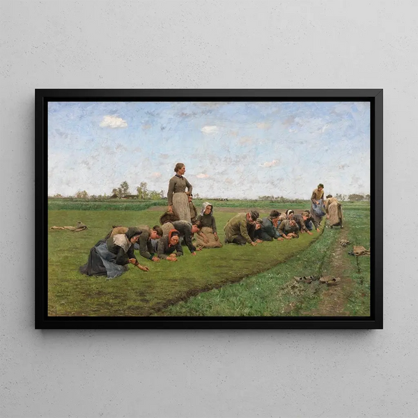 Unkrautbekämpfung von Flachs in Flandern - Émile Claus — gerahmtes Bild an der Wand