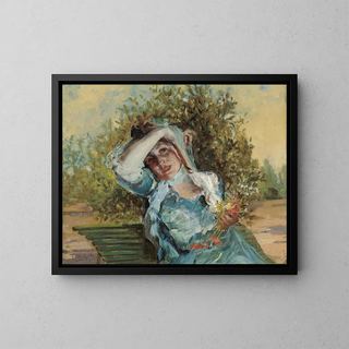 Mädchen mit Blumen - Emilio Sala y Francés — gerahmtes Bild an der Wand