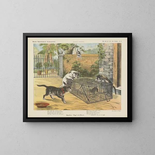Die Maus und die Katze - Emrik Binger — gerahmtes Bild an der Wand