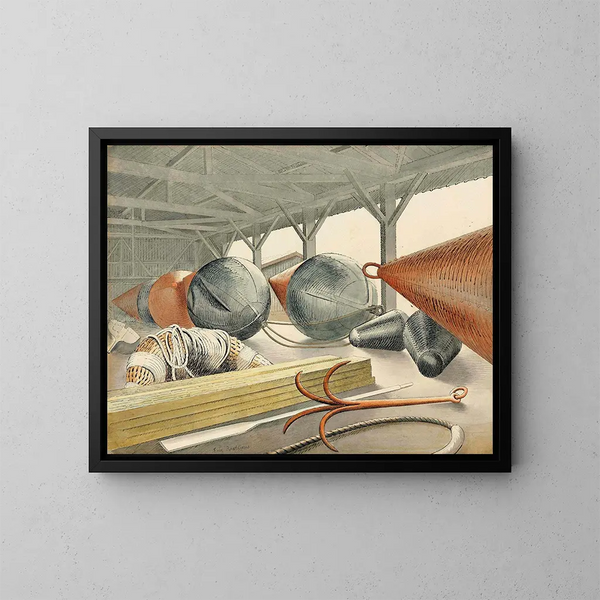 Bouées et grappin - Eric Ravilious — gerahmtes Bild an der Wand