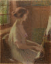 Junge Mädchen am Klavier Porträt von Mademoiselle Warnier - Ernest Laurent — Ansicht des Kunstwerks
