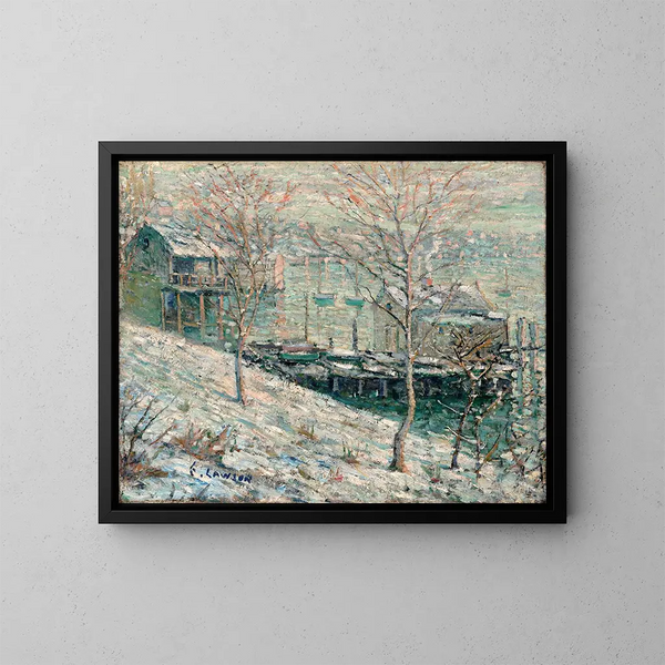 Winterlandschaft am Harlem-Fluss - Ernest Lawson — gerahmtes Bild an der Wand