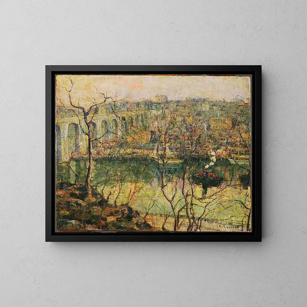 Pont élevé sous la lune montante - Ernest Lawson — gerahmtes Bild an der Wand