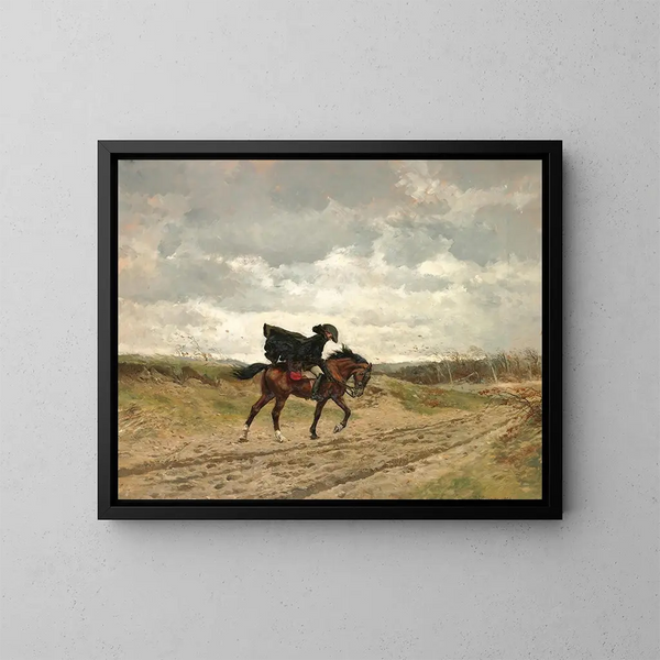 Der Reisende, Marschall Ney zu Pferd im Kampf gegen den Wind - Ernest Meissonier — gerahmtes Bild an der Wand
