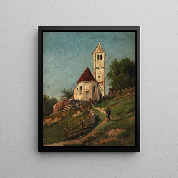 Kirche des Dorfes - Ernestine von Kirchsberg — gerahmtes Bild an der Wand