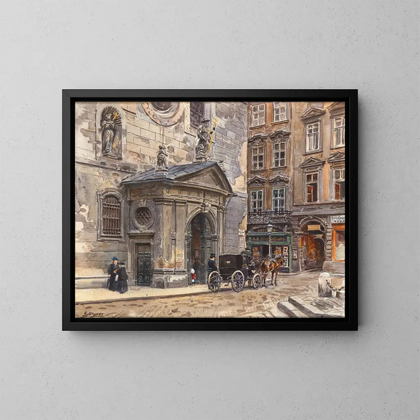 Ein Fiaker in der Nähe der Franziskanerkirche - Ernst Graner — gerahmtes Bild an der Wand