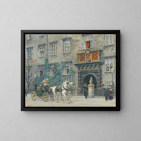 Der Abmarsch von Kaiser Franz Joseph in der Nähe des Schweizertors im Hofburg-Palast - Ernst Graner — gerahmtes Bild an der Wand