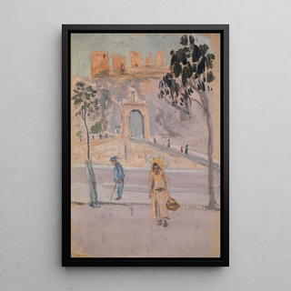 Ernst Schiess - Alcantarabridge and Castillo de San Servando at Toledo.webp