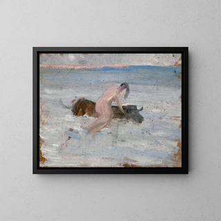 Europäisches Gemälde des schwimmenden Stiers - Ernst Schiess — gerahmtes Bild an der Wand