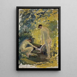 Ernst Schiess - Two Nude Young Men in a River in the Woods.webp