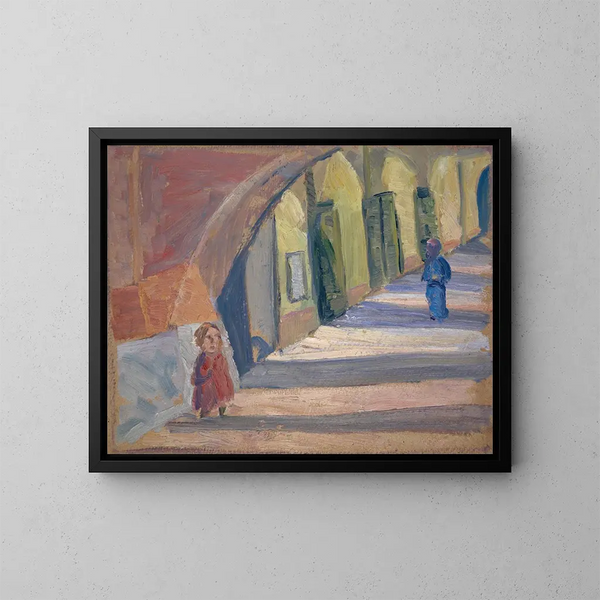 Unter den Arkaden - Ernst Schiess — gerahmtes Bild an der Wand