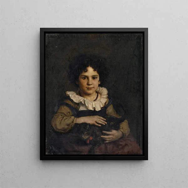 Mädchen mit Katze in den Armen - Ernst Stückelberg — gerahmtes Bild an der Wand