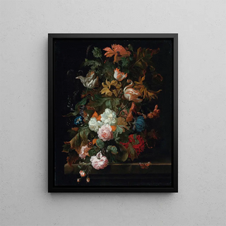 Ernst Stuven - Still Life Of Flowers In A Glass Vase With A Butterfly All On A Ledge.webp