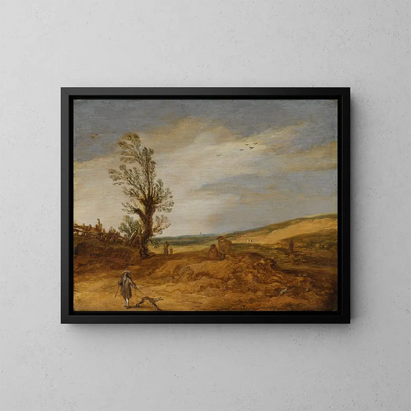 Eine Aussicht in den Dünen - Esaias van de Velde — gerahmtes Bild an der Wand