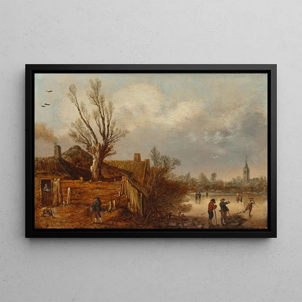Cottages und zugefrorenes Fluss - Esaias van de Velde — gerahmtes Bild an der Wand