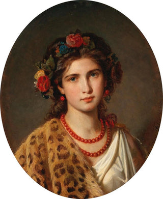 Eugen Felix - Portrait of a Girl with Wreath of Roses in her Hair and Leopard Skin.webp